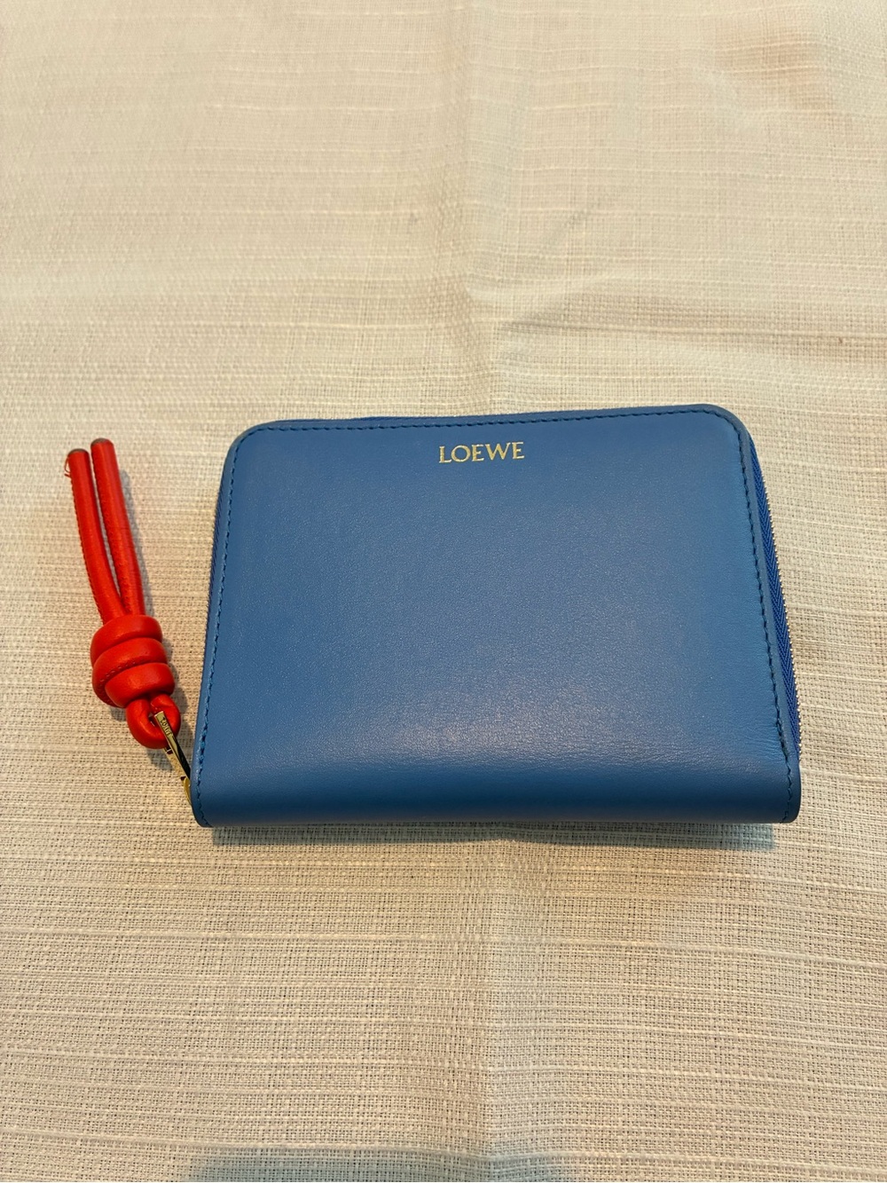 Loewe Blue Leather Zip-Around Wallet with Red Knot Tassel